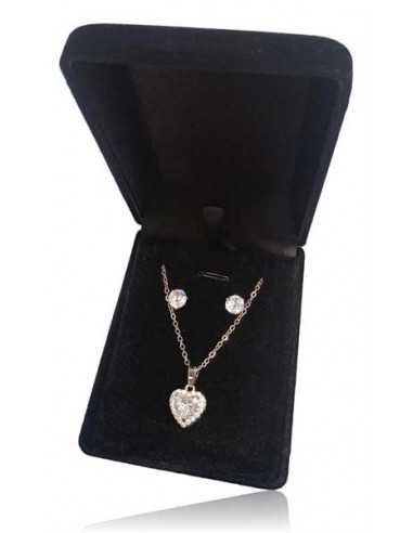 Parure coffret collier pendentif coeur strass & zircon et boucles