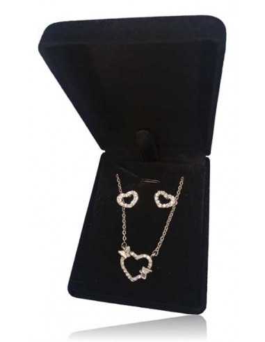 Parure en coffret collier pendentif coeur et papillons avec boucles