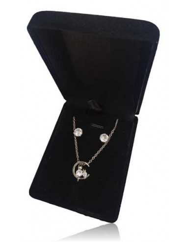 Parure en coffret collier pendentif chats sur lune avec boucles