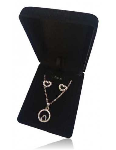 Parure coffret collier pendentif anneau coeur inversé avec boucles