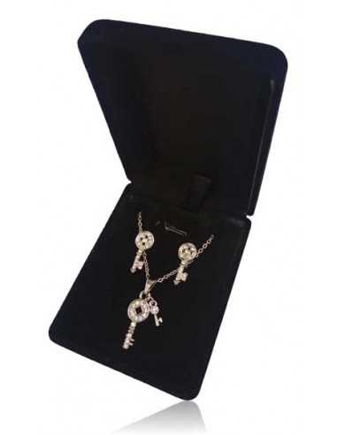 Parure en coffret collier pendentif jeu de clefs serties avec boucles