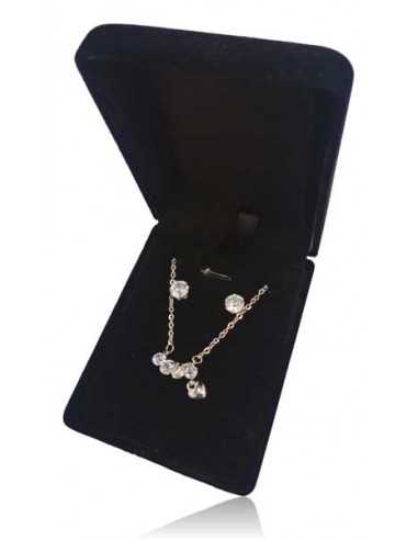 Parure coffret collier pendentif ligne de strass et petit coeur avec boucles