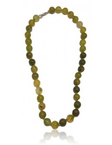 Collier agate vert clair pierres boules 10 mm