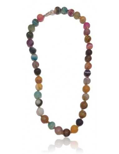 Collier agate multicolores pierres boules 10 mm