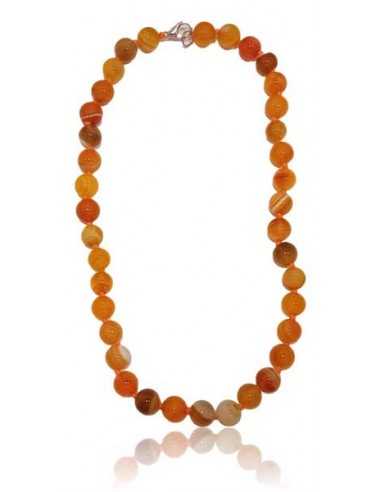 Collier agate orange pierres boules 10 mm