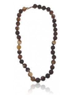 Collier agate marron foncé pierres boules 10 mm