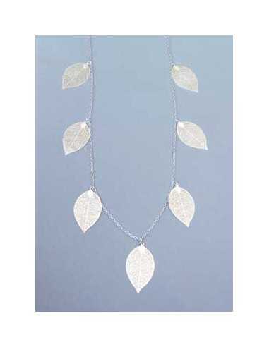 Collier sautoir fantaisie avec feuilles filigranes - 90 cm