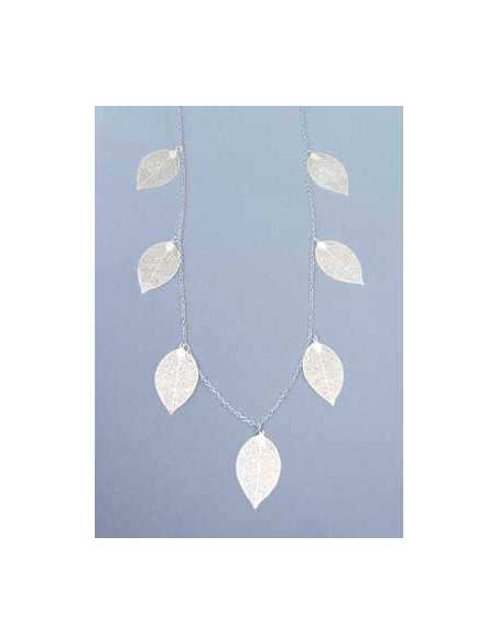 Collier sautoir fantaisie avec feuilles filigranes - 90 cm