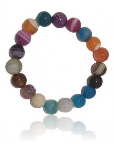 Bracelet agate multicolore pierres boules 10 mm