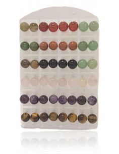 24 paires de boucles d'oreilles pierres naturelles perles 10 mm