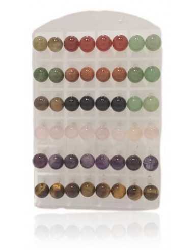 24 paires de boucles d'oreilles pierres naturelles perles 10 mm