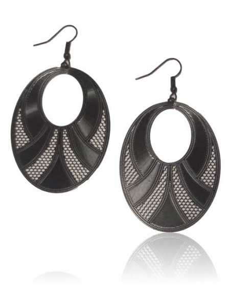 Boucles d'oreilles pendantes fantaisie ovales motifs graphiques