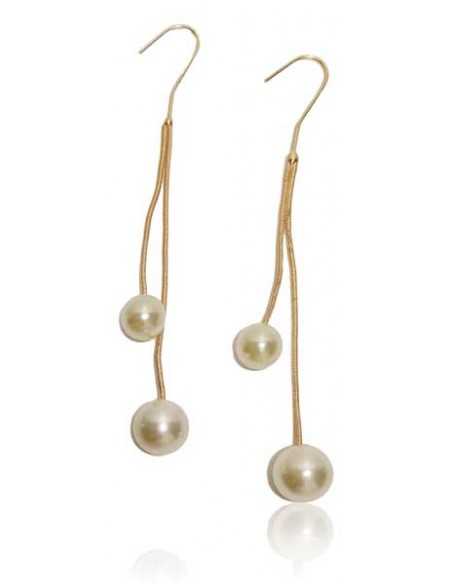 Boucles d'oreilles pendantes double chaines et perles