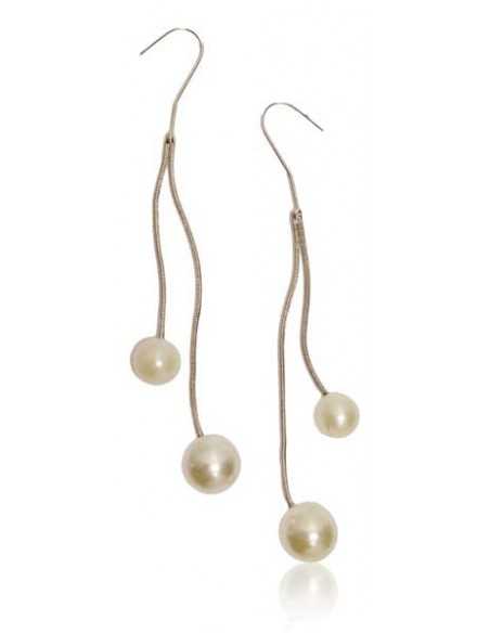 Boucles d'oreilles pendantes double chaines et perles