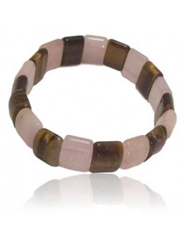 Bracelet quartz rose /oeil de tigre pierres carrées