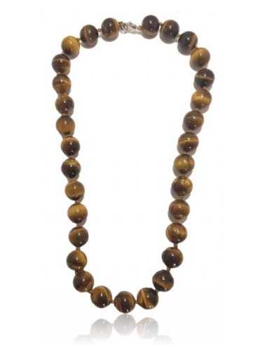 Collier homme oeil de tigre pierres boules 15 mm