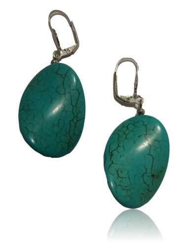 Boucles d'oreilles turquoise de synthèse ovales recourbées