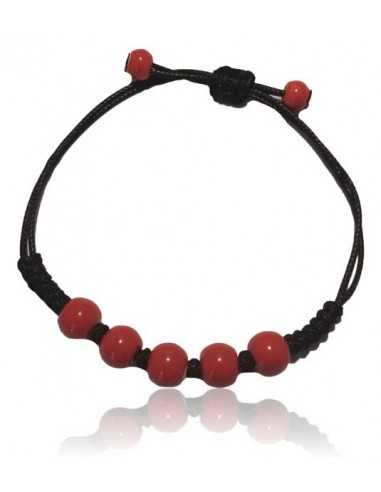 Bracelet ajustable perles de céramique rouge