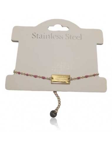 Bracelet acier inoxydable doré fin motif plume décoré de perles