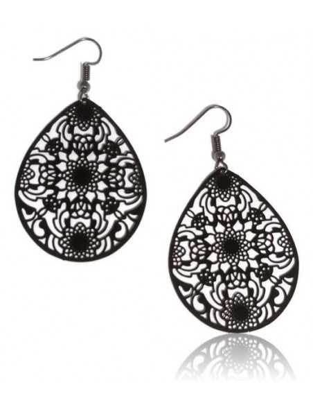 Boucles d'oreilles gouttes motifs fleurs mandalas