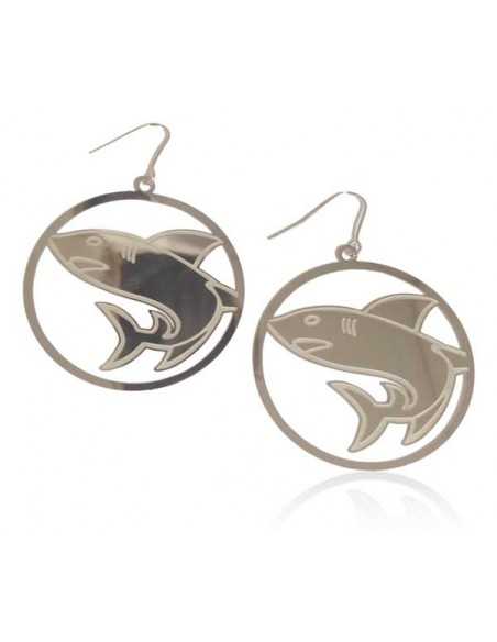 Créoles acier inoxydable motif requin