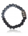 Bracelet sodalite & agate noire décoré perles acier inoxydable