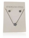 Parure acier inoxydable collier pendentif fleur et B.O