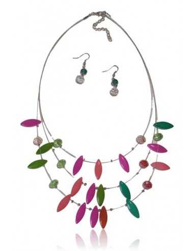 Parure collier multirangs cascade de perles de verre & B.O