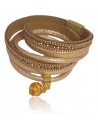 Bracelet multi-tours cuir et charm boule facettée