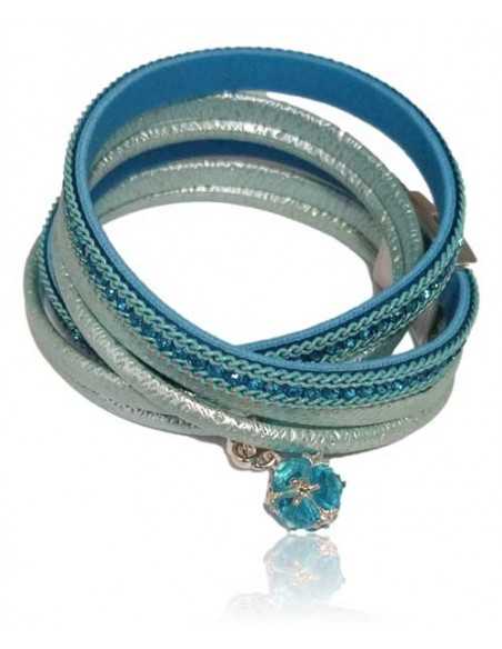 Bracelet multi-tours cuir et charm boule facettée