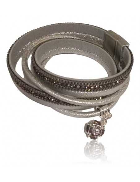 Bracelet multi-tours cuir et charm boule facettée