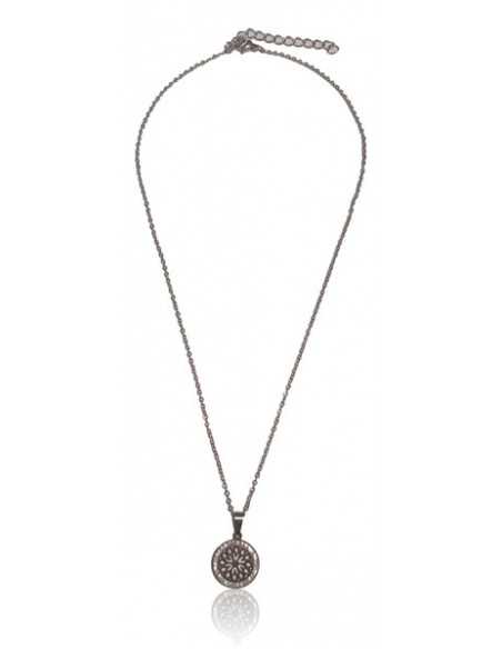Collier acier inoxydable pendentif motif mandala serti de zirconiums