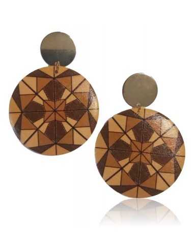 Boucles d'oreilles fantaisie bois rondes motifs graphiques