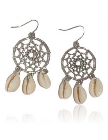 Boucles d'oreilles créoles fantaisie cauris pampilles