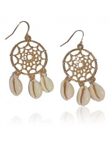 Boucles d'oreilles créoles fantaisie cauris pampilles