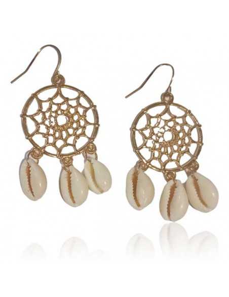 Boucles d'oreilles créoles fantaisie cauris pampilles