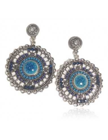 Boucles d'oreilles rondes céramiques bleues pendantes