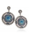 Boucles d'oreilles rondes céramiques bleues pendantes