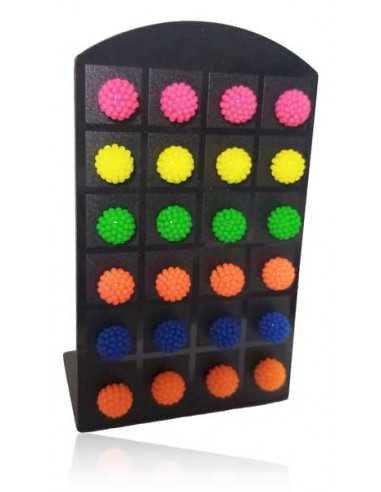 Support + 12 paires de B.O boules fluo 10 mm