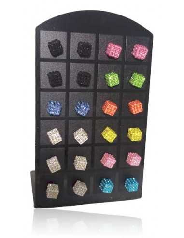 Support + 12 paires de B.O cubes 10 mm sertis