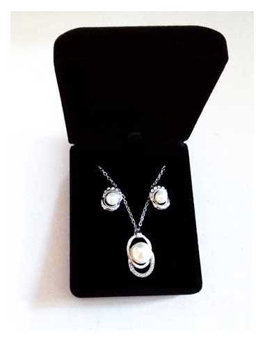 Parure en coffret collier pendentif perle & boucles