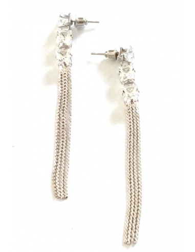 Boucles d'oreilles pendantes multi-chaînettes & zirconiums 8 cm