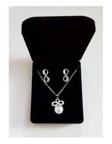 Parure en coffret collier pendentif perle infini & boucles