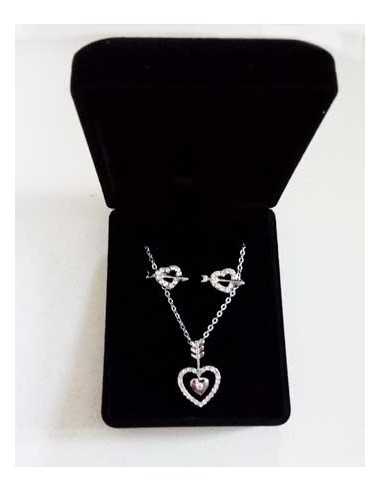 Parure en coffret collier pendentif coeur fléché & boucles