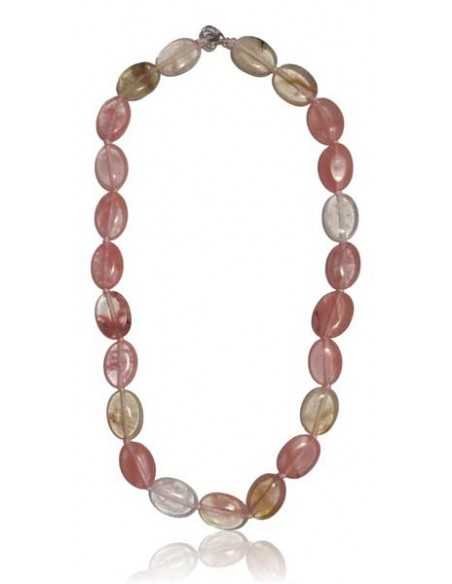 Collier quartz rose hematoide pierres ovales