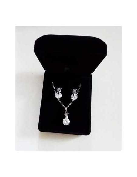 Parure en coffret collier pendentif zirconium & boucles