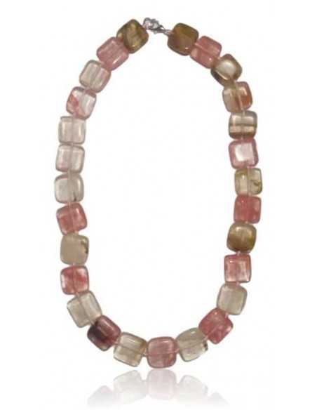 Collier quartz rose hematoide pierres carrées
