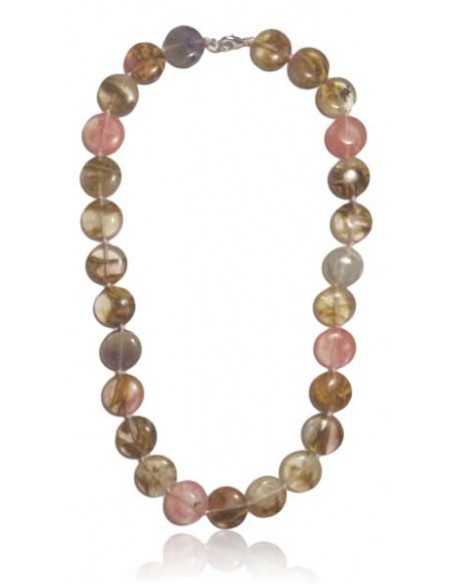 Collier quartz rose hematoide pierres rondes pastilles