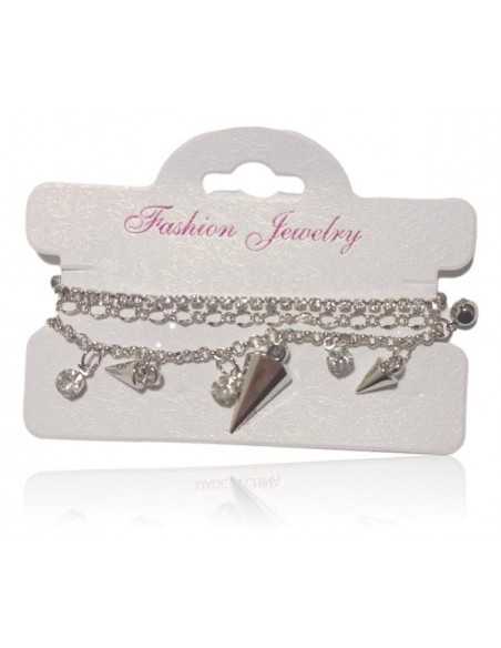 Bracelet fantaisie multirangs pampilles pointes et strass