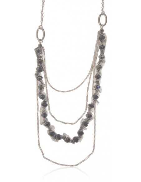 Collier sautoir multirangs perles cristal et tissu tulle